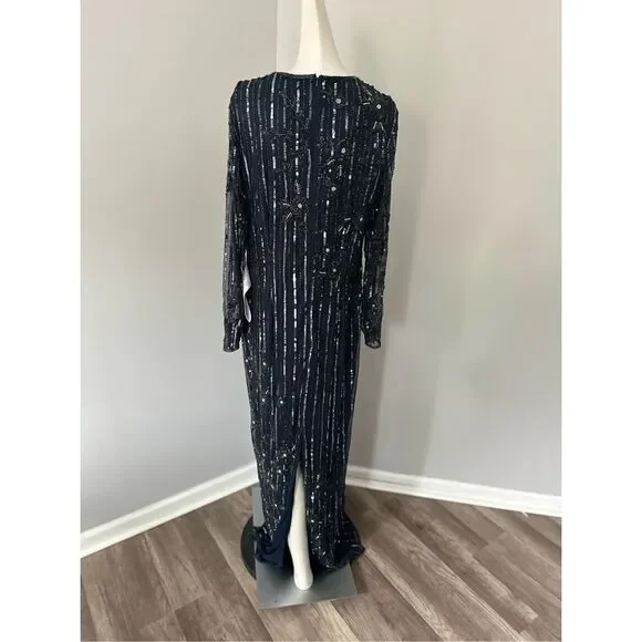 MAC DUGGAL EMBELLISHED HIGH NECK ILLUSION LONG SLEEVE GOWN